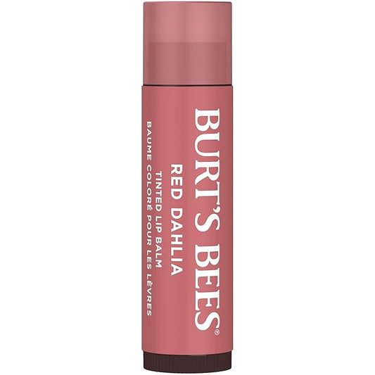 Burt's Bees Lip Tint Balm Stocking Stuffers Gifts, Long Lasting 2 in 1 Duo Tinted Balm Formula, Color Infused with Hydrating Shea Butter for a Natural Looking Buildable Finish, Red Dahlia (2-Pack)