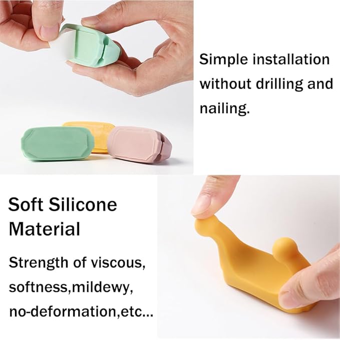 Silicone Razor Holders - 6 Pcs Hooks Adhesive Wall Mounted for Hanging Towel Key Plug Cable, Utility Decoration Hook Stick to Dorm Room Door Function for Kitchen Bathroom Home Office