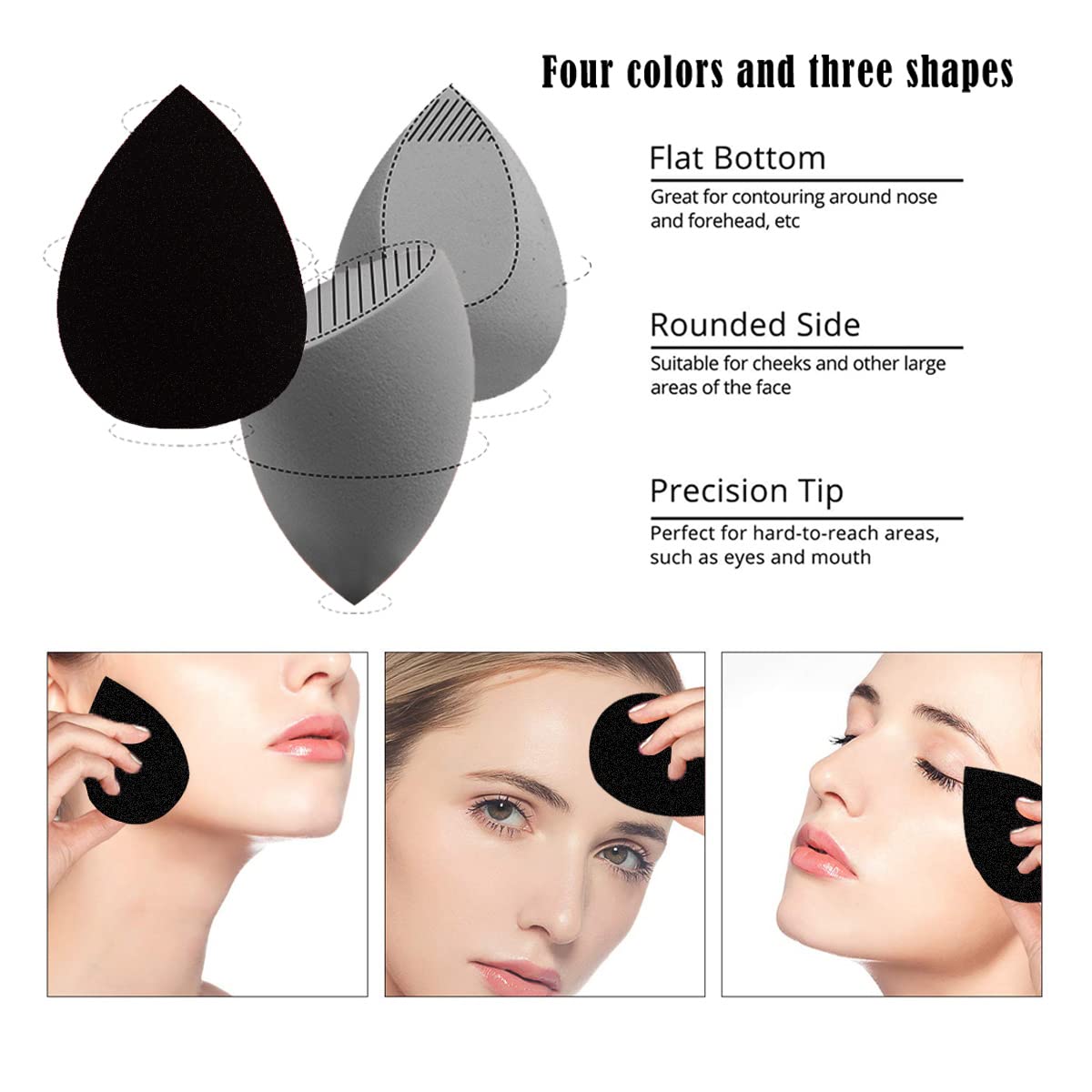 5 Pcs Makeup Sponges Set - 4 Beauty sponges Blending Blenders with 1 Holder and Egg Case, Flawless for Cream, Powder and Liquid (Black)