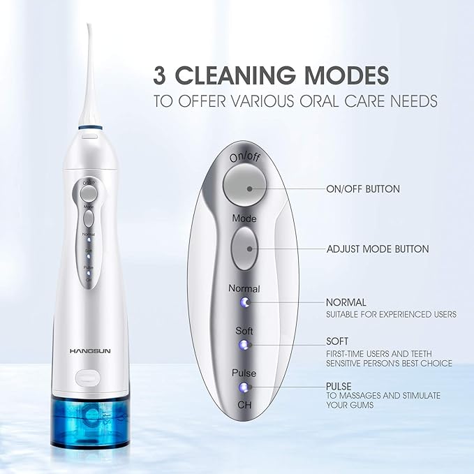 Hangsun Water Flossers for Teeth Cordless Rechargeable Dental Oral Irrigator Water Jet for Teeth Braces Care with 8 Jet Tips for Travel and Home Use (White)