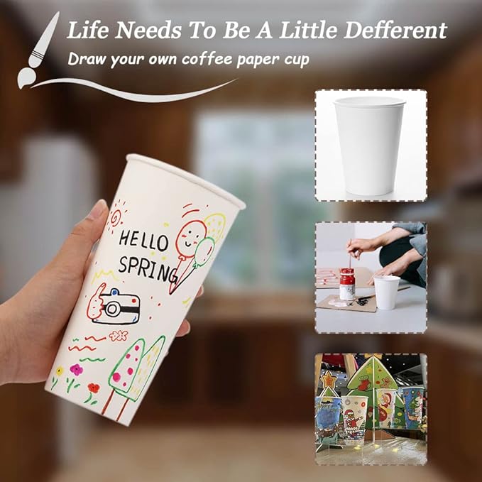 Lamosi 16 oz Disposable Coffee Cups, 180 Pack 16 oz White Paper Cups, Hot/Cold Beverage Drinking Cups for Water Juice or Tea, Office Party Home Travel