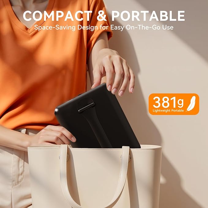 Auxmir Travel Makeup Mirror with 3 Dimmable Color Lights, Portable Foldable LED Lighted Travel Makeup Mirror, Rechargeable Compact Vanity Mirror with Light, Adjustable Height and Angle for Desk, Black