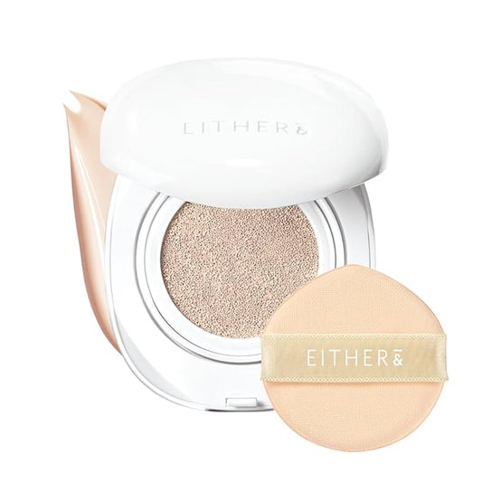 EITHER& Glow Pixel Cushion Foundation, Natural Coverage, Glow Finish – Up to 100 Hours, Moisturizing and Hydrating, Korean Beauty (#17P Porcelain, 12g)