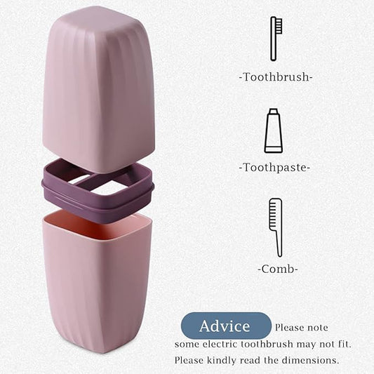 Travel Toothbrush Cup Case,Toothbrush Holder with Cover Travel Toothbrush Containers Portable Toothpaste Storage Toothbrush Case and Carrier for Camping School Business Trip Bathroom (Pink)