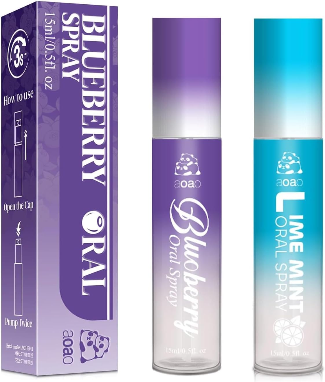 Oral Spray for Adults, Mouth Freshening Spray, Portable Peppermint Oral Freshener, Alcohol & Fluoride-Free Oral Care Mouth Spray, Travel, Dates, Office, Dry & Bad Breath,0.5fl.oz (Purple/Blue)