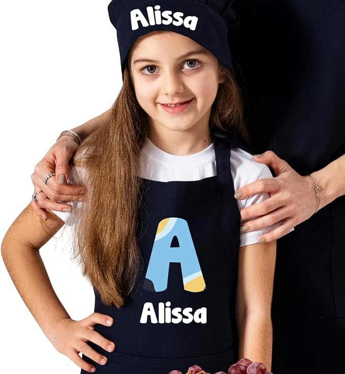 Personalized Kids Apron for Cooking with Chef Hat, Toddler Apron for Girls and Boys, Baking & Painting, Christmas, Birthday Gift For Children