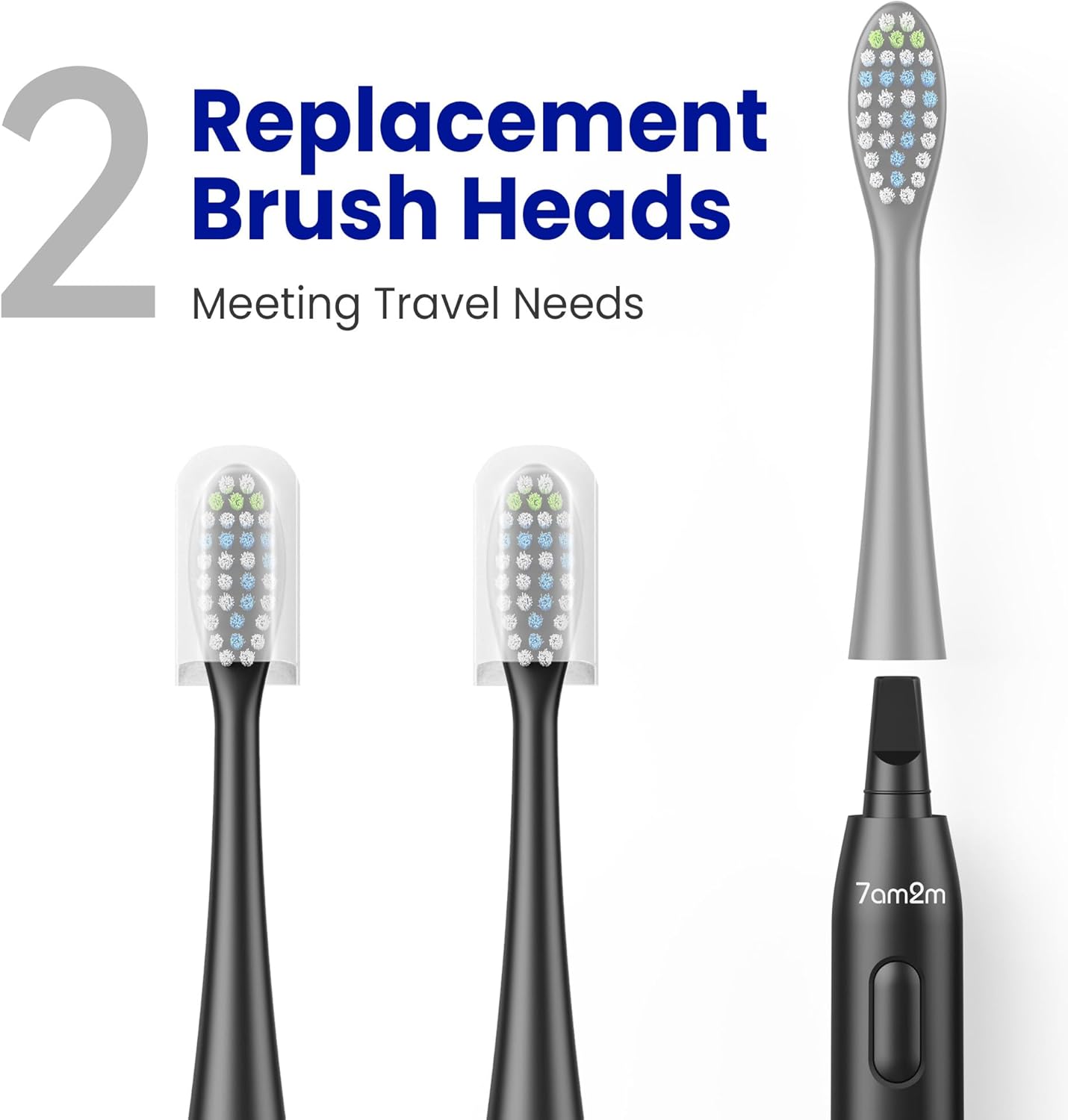 7AM2M Sonic Electric Toothbrush for Adults & Kids, with Travel Case&2 Brush Heads, 1 Charge for 90 Days, Type-C Rechargeable Sonic Toothbrush, Compact Design for Daily/Travel Use - Midnight