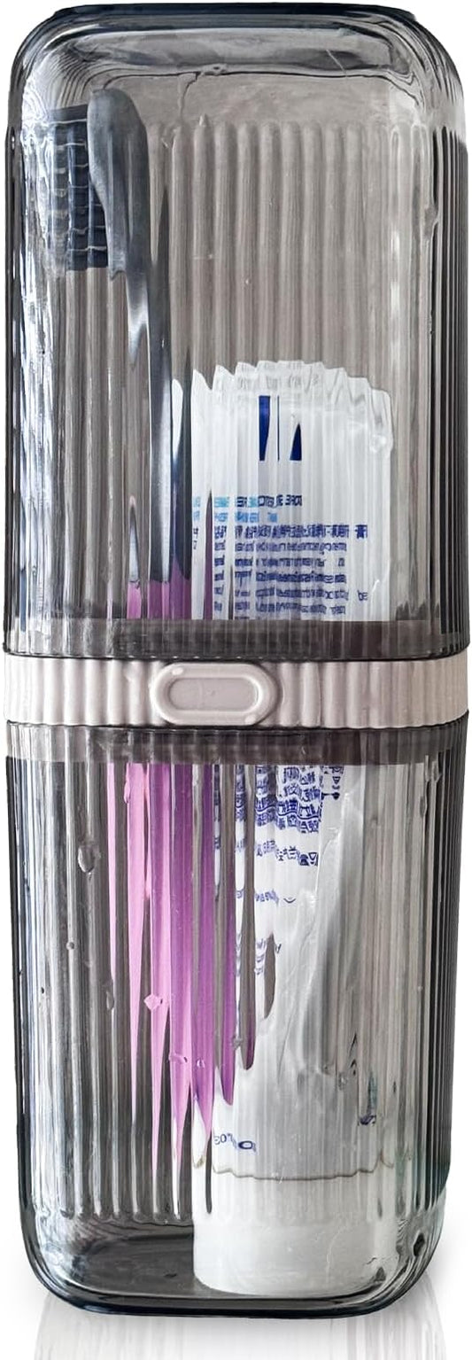 Toothbrush Travel Case, Portable Travel Toothbrush Holder, Large Tooth Brush Travel Case, Travel Toothbrush &Toothpaste Container for Trip, Gym, Hiking, Camping and Bathroom (Clear Grey)