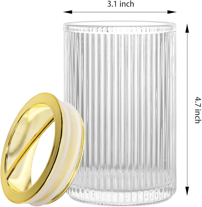 Toothbrush Holders for Bathrooms, 2pcs Glass Toothbrush Holder, 12oz Bathroom Tumbler and Mouthwash Cup, Tooth Brush and Toothpaste Organizer for Bathroom Vanity Countertop (Clear Gold)