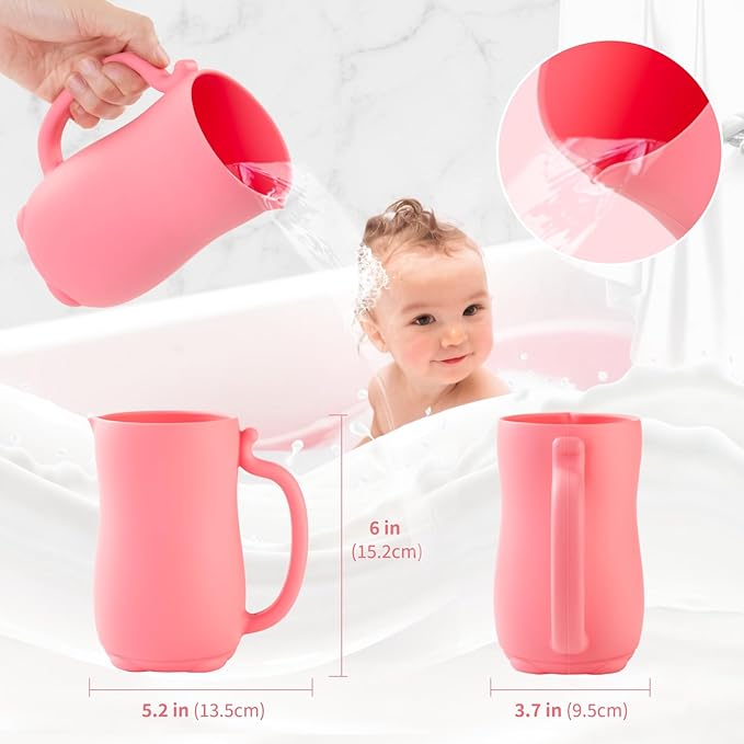 Baby Bath Rinse Cup Shower Shampoo Bowl Water Bath Bucket, Toddler Bath Toys Cup Water Containers Wash Essentials (Cat-Melon)