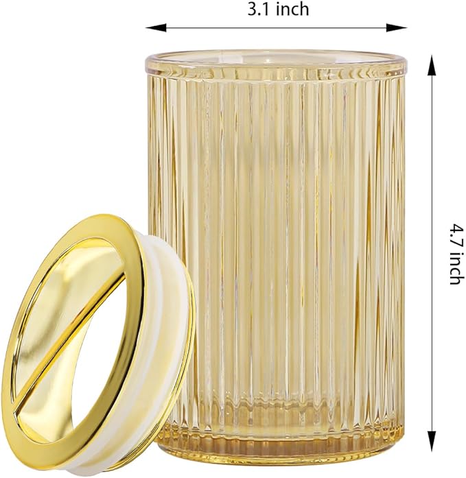 Toothbrush Holders for Bathrooms, 2pcs Glass Toothbrush Holder, 12oz Bathroom Tumbler and Mouthwash Cup, Tooth Brush and Toothpaste Organizer for Bathroom Vanity Countertop (Amber Gold)