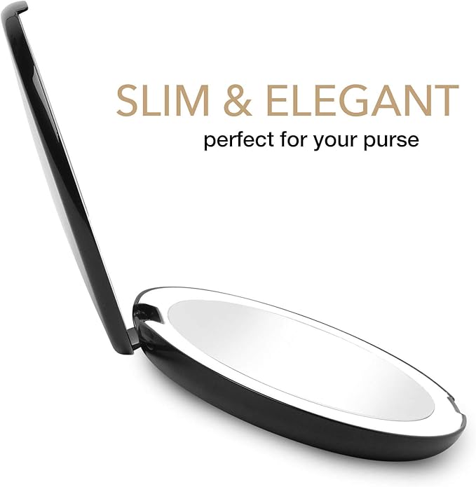 Fancii LED Lighted Travel Makeup Mirror, 1x/10x Magnification - Daylight LED, Compact, Portable, Large 5” Wide Illuminated Folding Mirror