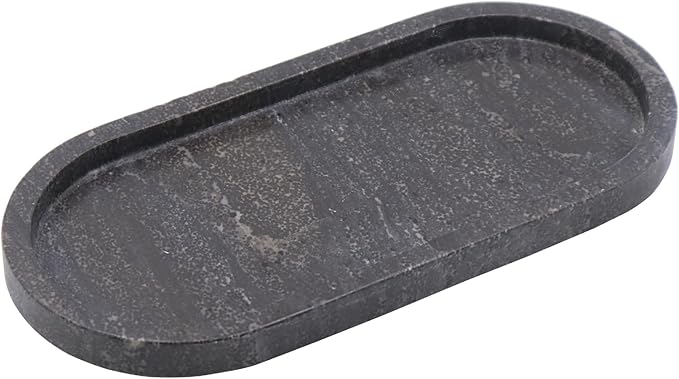 Natural Marble Tray, Oval Vanity Decorative Tray for Bathroom Counter, Countertop Stone Organizer, Catchall Tray for Kitchen, Perfume, Candles, Jewelry Dish Decorative Tray