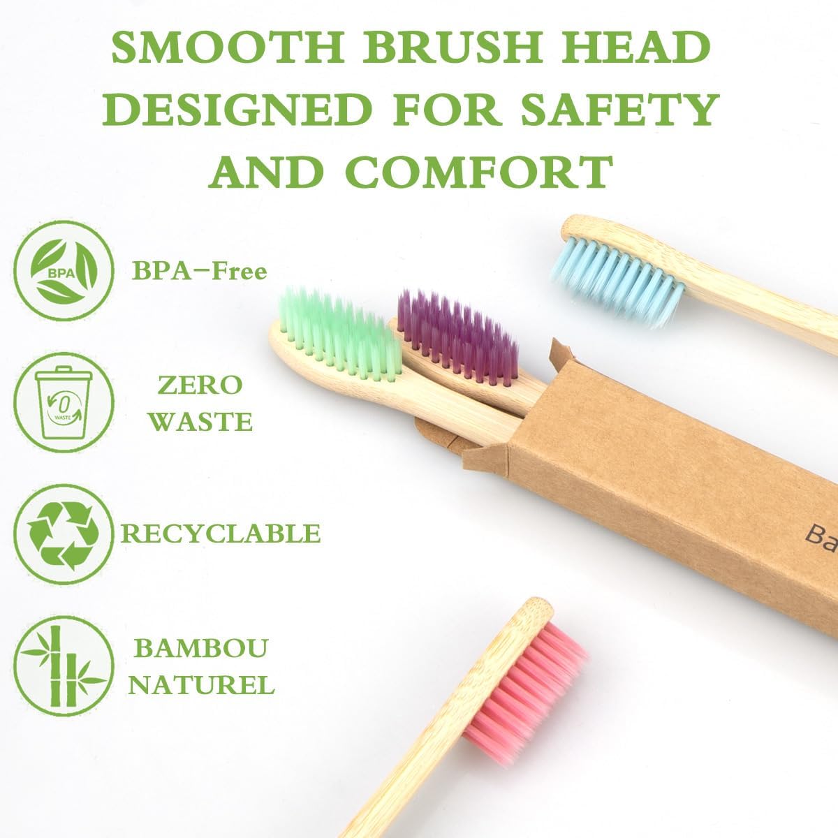 Bamboo Toothbrushes, 10 Pack BPA-Free Soft Tapered Bristles, Eco-Friendly, Natural Wooden, Green Toothbrush, Organic Toothbrushes Travel Set