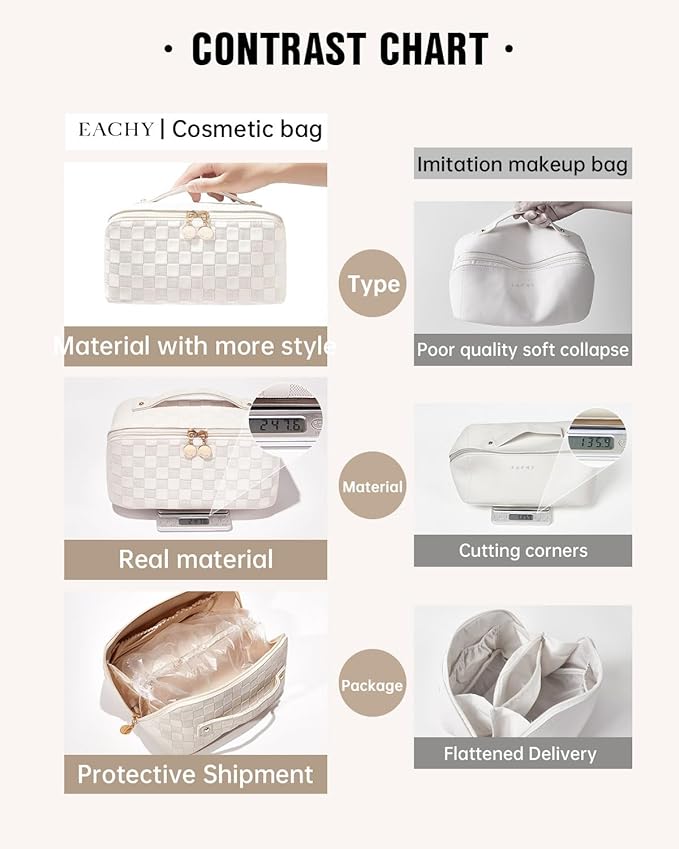 EACHY Travel Makeup Bag,Large Capacity Cosmetic Bags for Women,Waterproof Portable Pouch Open Flat Toiletry Bag Pattern Makeup Bag