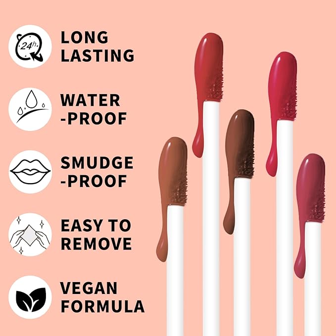 KIMUSE 5Pcs Peel Off Lip Stain, Long Lasting Lip Liner Stain, Waterproof, Transfer-Proof, Smudge-Proof, Highly Pigmented Lip Stain Peel Off Set for All Day Color Hold