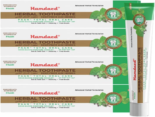 Hamdard Paan Total Oral Care Toothpaste – 100g / 3.53Oz (Pack of 4) | Herbal Ayurvedic Toothpaste with Paan Flavor | Fluoride-Free | Gum Care, Fresh Breath & Natural Oral Hygiene
