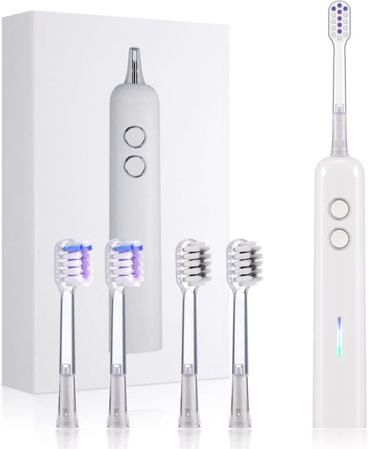 Electric Toothbrush for Adults Sonic Vibration Deep Mouth Cleaning Teeth Whitening Free 4 Toothbrush Heads Super Soft Bristles 3 Modes 90 Days Lifespan IPX7 Waterproof (Color Available)