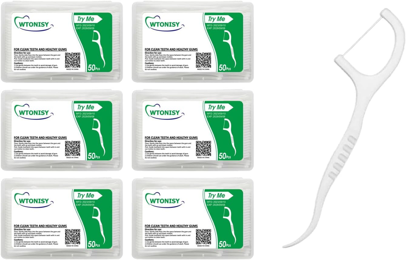 Dental Floss Picks Unflavored Floss Picks,300 Count Travel Tooth Picks Flossers,Floss Sticks for Teeth,car,Work Office,Family, Hotel, Restaurant use Portable Floss Dispenser