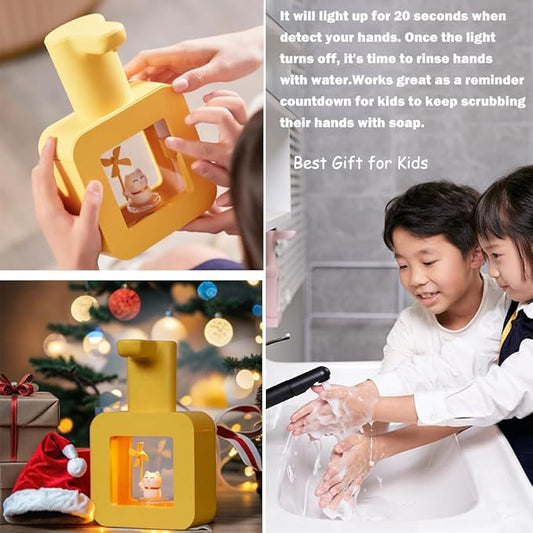 Cute Automatic Foam Soap Dispenser - Kids Touchless Hand Soap Dispenser,Wall Mount Waterproof USB Rechargeable, 13.5oz/ 400ml for Bathroom Countertop, Kitchen, Office, Hotel, Preschool Children