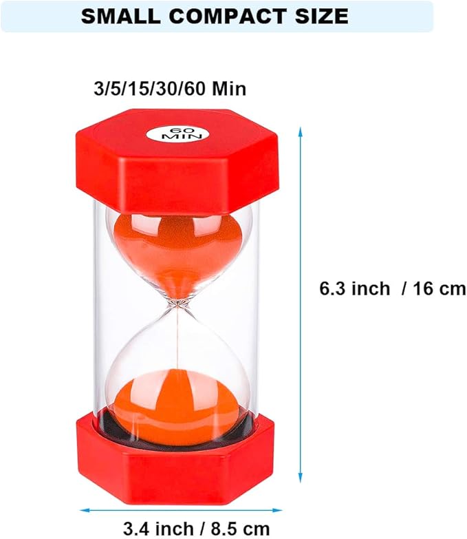 Hourglass Sand Timer 5 Minute: Plastic Sand Clock 5 Minutes, Large Red Sand Watch 5 Min, Colorful Hour Glass Sandglass Timer for Kids, Games, Classroom, Kitchen, Decoration