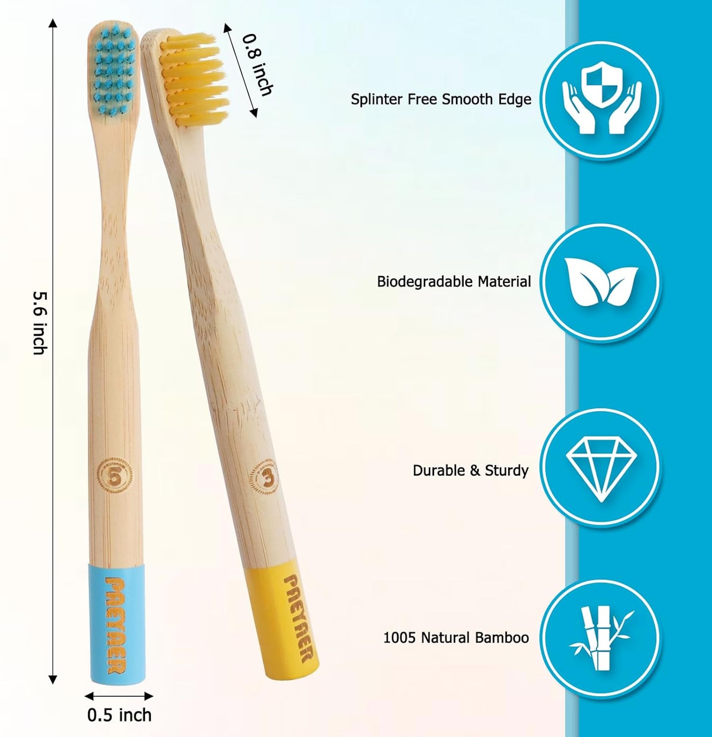 New Kids Bamboo Toothbrushes - 6 Pack, Organic Soft Bristle Toothbrush for Kids, Biodegradable Children's Toothbrushes (Toddler Toothbrush Ages 3-12, Multicolor)