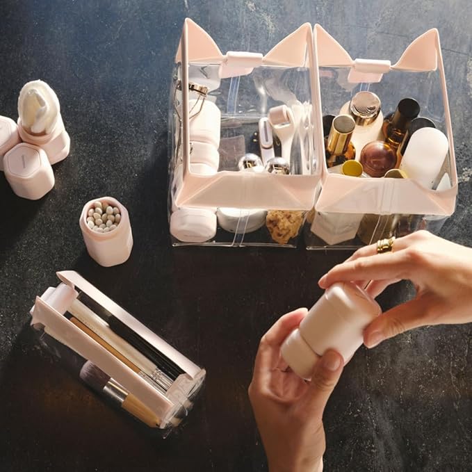 Cadence Parcel - Clear Kit with Magnetic Closure - Durable and Leak-Resistant Travel Toiletry Kit - Modular Design - Hygiene Bag for Travel Essentials - 2 Qt - Rose