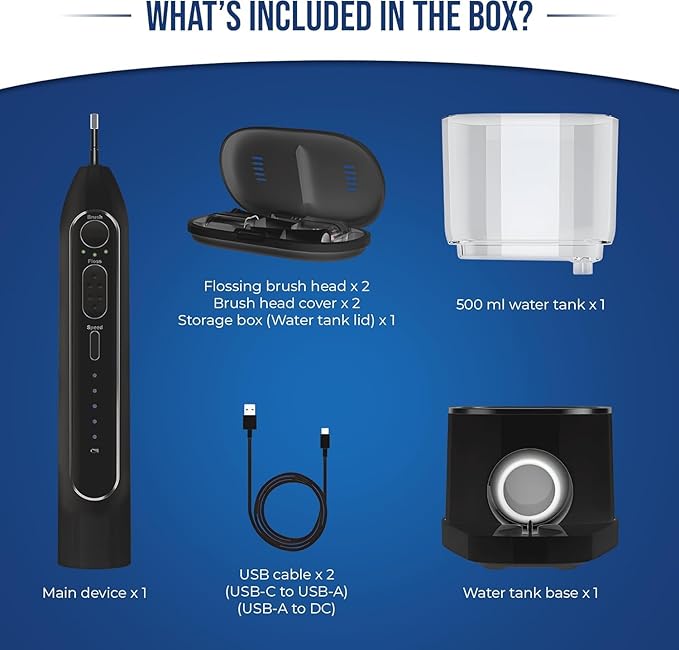 Flossing Toothbrush 2-in-1 Electric Toothbrush Water Flosser Combo – Sonic Toothbrush with 40k Vibrations & High Pressure Dental Flosser, 5 Brushing Modes, Ideal for Braces & Implants