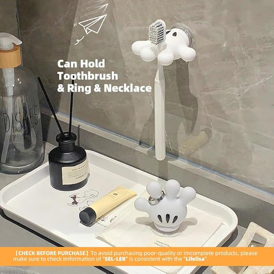 Cute Hanging Toothbrush Holder, Funny Hand Wall Hanging Utility Suction Hooks with StickyPads, Multi-Function Bathroom Decor, Shower Holder (2)