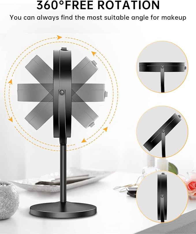 Gospire 7" Lighted Makeup Mirror with Magnification 10X/1X Double Sided, Round Magnifying LED Vanity Standing Cosmetic Shaving Mirror with Battery Operated, Cordless Portable for Bathroom Bedroom