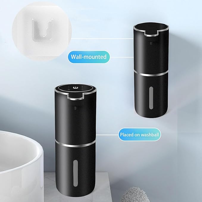 2Pack Automatic Soap Dispenser Touchless Foaming Soap Dispenser USB Rechargeable Dispenser Electric Wall Mounted Dispenser Pump for Bathroom Kitchen Dish Soap(Black)