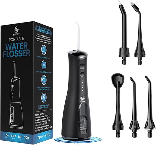 Cordless Water Flosser, Water Dental Flosser, Rechargeable Irrigation Cleaner,4 Modes Portable Water Flosser with 5 Nozzles, Water Flossers for Teeth, Dental Tools (Black)