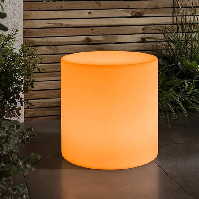 16-inch LED Cylinder Stool, Rechargeable Glowing Chair w/Remote, Dimmable 16 RGB Colors Changing Versatile LED Side Seat/Table, Waterproof Round Chair Light Mood Lamp for Home Garden Patio Party Decor