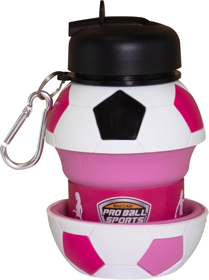 Maccabi Art Clip-On Collapsible BPA-Free Silicone Soccer Ball Water Bottle for Kids, 1 Liter Size