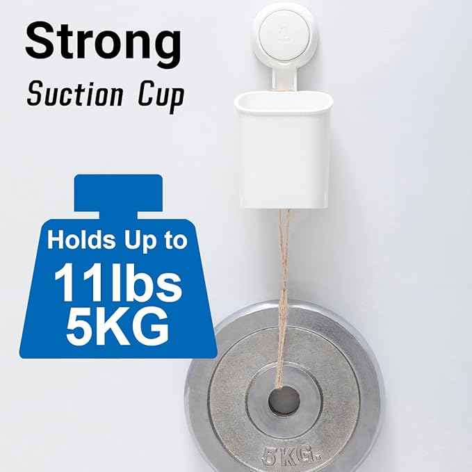 LEVERLOC Powerful Suction Toothbrush Holder, Removable Drill-Free Wall Shower Holder for Toothbrush, Toothpaste, Razor, Self-draining Suction Cup in Shower, Kitchen Tableware Organizer, White, 2 Pack