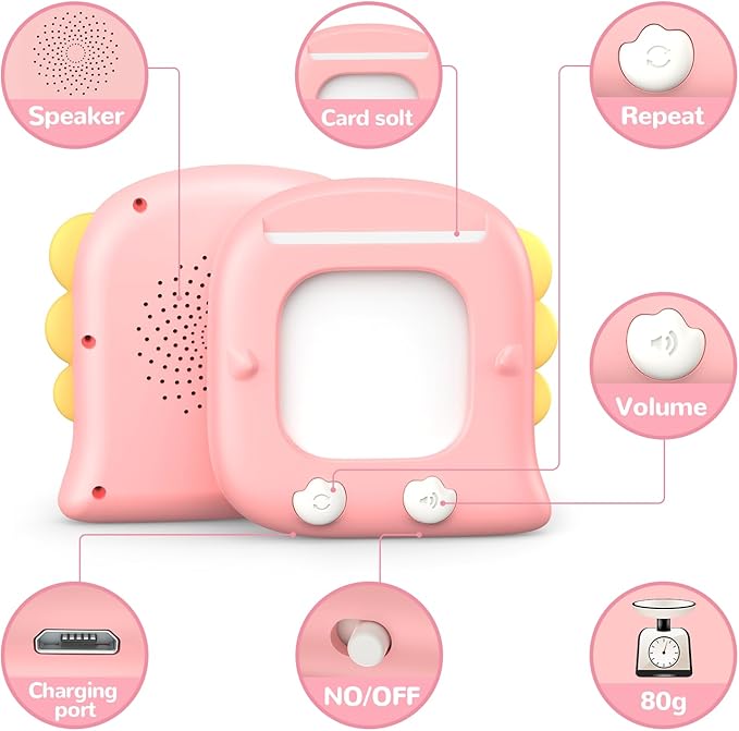 Kidzdo Dinosaur Talking Flash Cards with 254 Words, Educational Learning Toys, Birthday Present for 2 3 4 5 6 Years Old Girls, Pocket Speech Language Therapy Toys for Toddlers, Pink