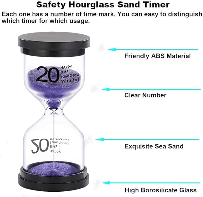 SuLiao 20 Minute Sand Timer Hourglass：Colorful Small Purple Sand Clock 20Min, Plastic Sandglass for Kids, Games, Decorative, Classroom, Kitchen, Toothbrush Timer