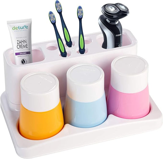 Toothbrush Holder Kids Family Set for Bathroom Storage Organizer (Orange+Blue+Pink)