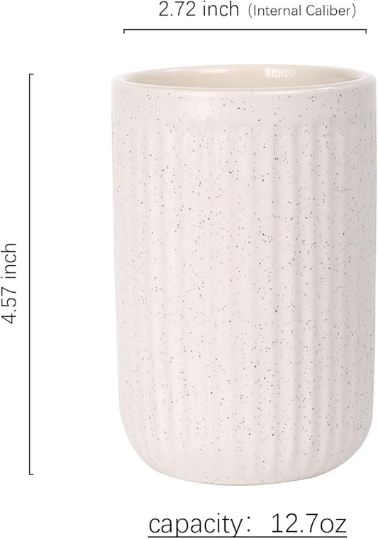 BosilunLife Ceramic Toothbrush Holder - 12oz Bathroom Toothbrush Holder Beige Tooth Brush Holders Tumbler Cups Reusable Toothbrush Mouthwash Cup Small Toothbrush and Toothpaste Holder