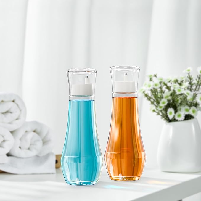 VITVITI Glass Mouthwash Dispenser for Bathroom, 8.8OZ Mouth Wash Container Bottle with Lid Cup, Small Clear Refillable Mouthwash Dispenser Decanter for Countertop