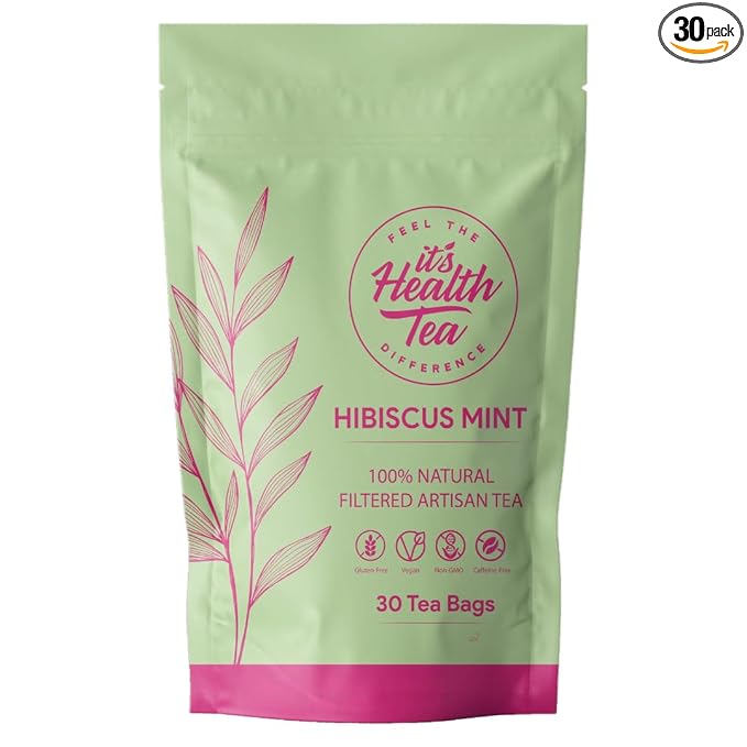Hibiscus Mint Herbal Tea – 30 Tea Bags – Caffeine-Free, Antioxidant-Rich Blend for Heart, Immune & Digestive Support – Refreshing Herbal Infusion