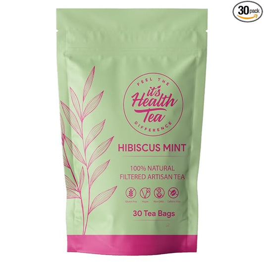 Hibiscus Mint Herbal Tea – 30 Tea Bags – Caffeine-Free, Antioxidant-Rich Blend for Heart, Immune & Digestive Support – Refreshing Herbal Infusion