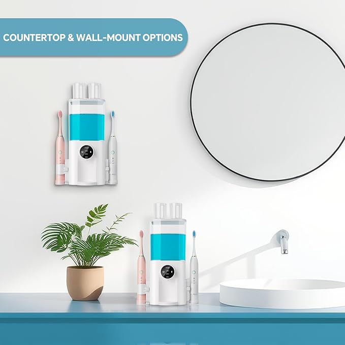 J.C&T Automatic Mouthwash Dispenser, 21.98 Fl Oz (650ML) Touchless Electric Wall-Mounted & Countertop, Rechargeable Mouth Wash Dispensers for Bathroom with Magnetic Cups for Kids & Adults, White