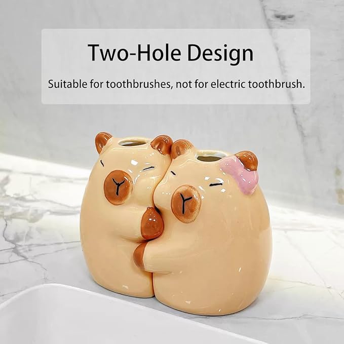 Ceramic Toothbrush Holder for Bathroom, Set of 2 Cute Capybara Shape Tooth Brush Holders Pencil Holder for Bathroom Countertop Home Office Table Decor