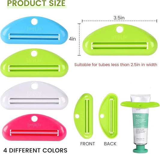 LOVEINUSA Toothpaste Tube Squeezer Dispenser, 4PCS Hanging Tooth Paste Clips Roller Squeezer Holder for Saving Toothpaste Facial Cleanser Creams Paint, Multicolor