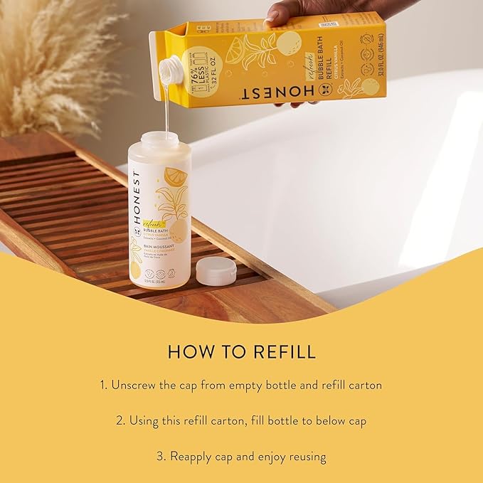The Honest Company Foaming Bubble Bath Refill Carton Gentle for Baby Naturally Derived Tear-Free Hypoallergenic Citrus Vanilla Refresh 32 fl oz