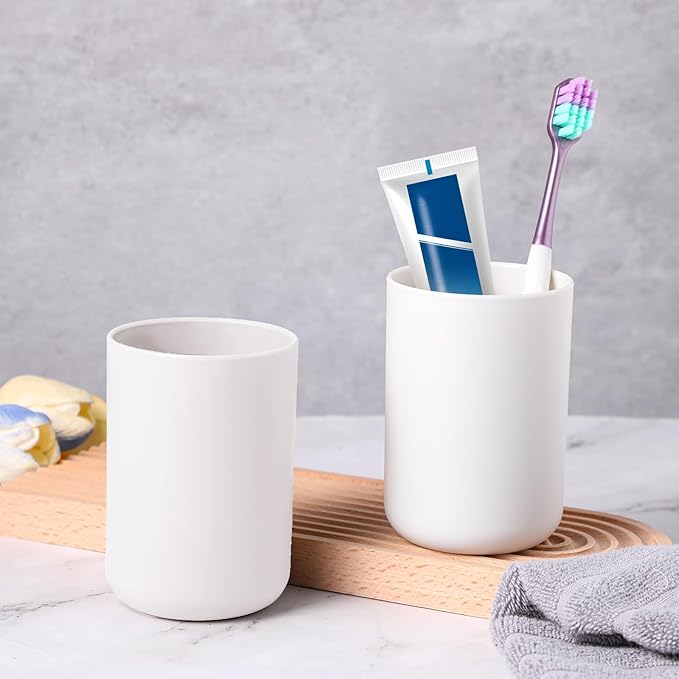 2 Pcs Toothbrush Holder Cup 300ml Bathroom Tooth Brushing Tumbler Plastic Mouthwash Cup for Travel Rinsing Drinking Vanity Countertop Toothpaste Wash Up Washing