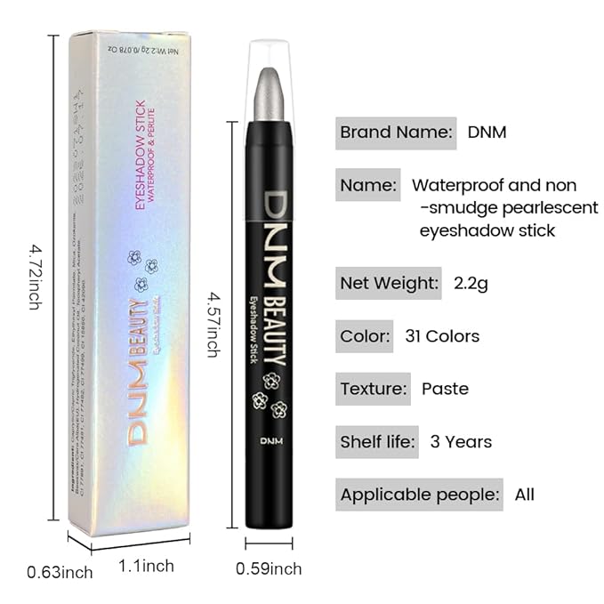 evpct Silver Grey Shimmer Cream Eye Shadow Sticks Brightener Pencil for Women, Silver Grey Silky Eyeshadow Applicator Stick Pen Waterproof, Blendable Crease-Proof Stick Eyeshadow Shimmer Eye Makeup 70