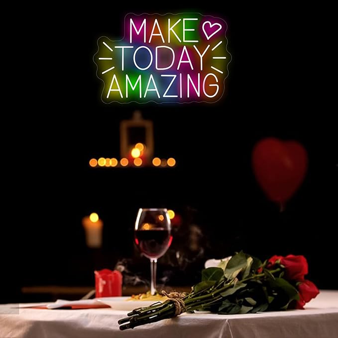 Make Today Amazing Neon Sign Heart Positive Led Neon Light for Wall Decor Inspirational Rainbow Color Light Sign Boho Wall Art LED Neon Light Up Sign for Party Wedding Birthday School Gym