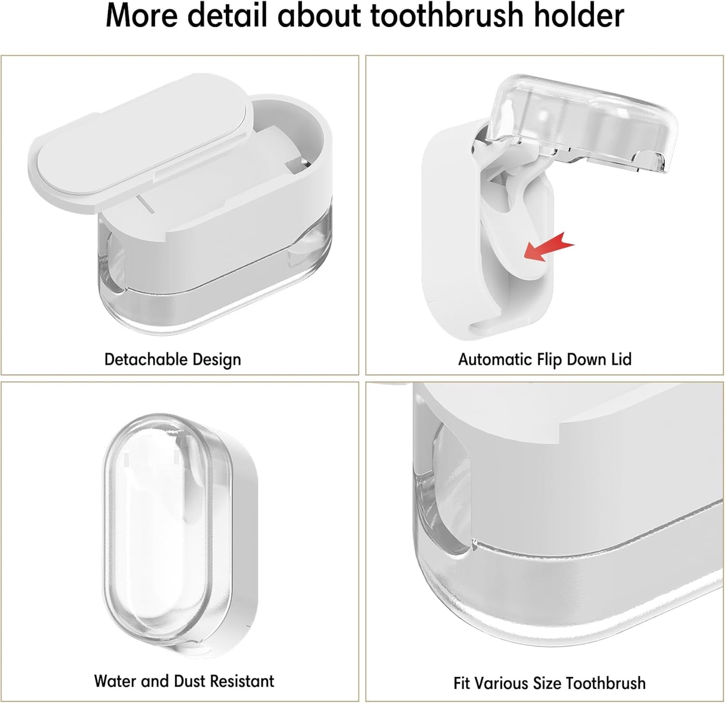 BALUCA 3 PCS Travel Toothbrush Head Covers Caps, Tooth Brush Protector Case Wall Mounted Hanging Rack Organizer for Travel, Camping, Bathroom, School, Business (White)